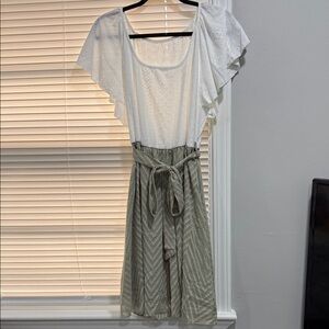 SHEIN White and Green Midi Dress